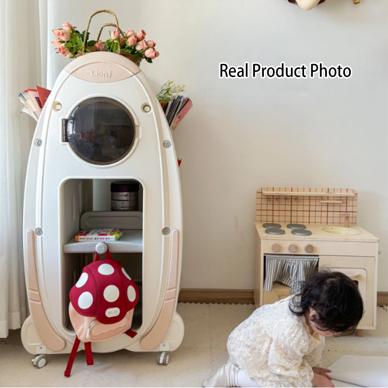 Modern Minimalist HDPE Acrylic Cartoon Rocket Kids Movable Bookshelf 3-Tier For Living Room & Study