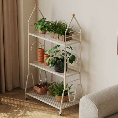 Modern Minimalist Baking Paint Iron Rocket Indoor Movable Flower Storage Shelf 3-Layer For Living Room