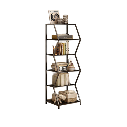 Modern Minimalist Carbon Steel Irregular Trapezoidal Floor-Standing Storage Shelf 6-Layer For Living Room & Study