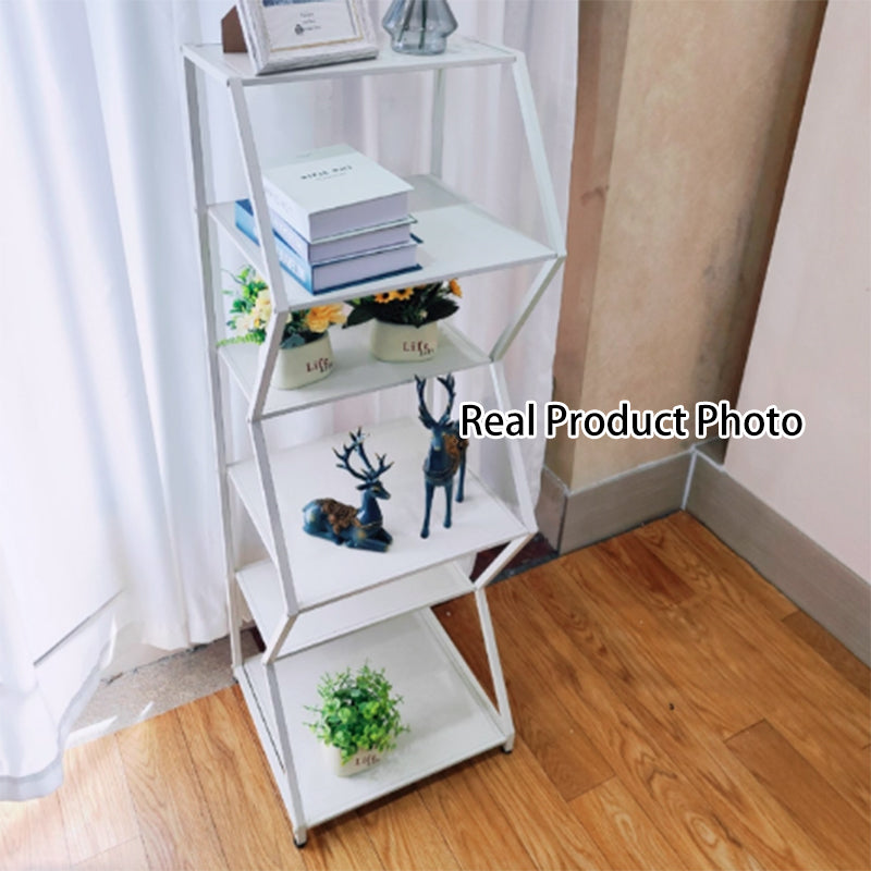 Modern Minimalist Carbon Steel Irregular Trapezoidal Floor-Standing Storage Shelf 6-Layer For Living Room & Study