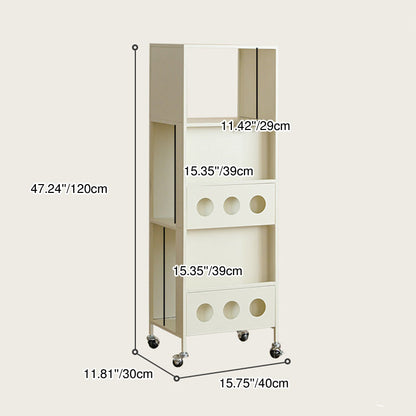 Contemporary Industrial Carbon Steel Rectangular Movable Storage Shelf 3-Tier For Living Room & Study