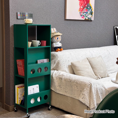 Contemporary Industrial Carbon Steel Rectangular Movable Storage Shelf 3-Tier For Living Room & Study