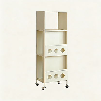 Contemporary Industrial Carbon Steel Rectangular Movable Storage Shelf 3-Tier For Living Room & Study
