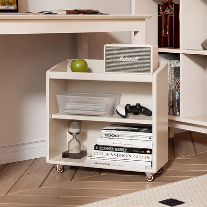 Modern Minimalist Rubberwood Plywood Trapezoidal Movable Bookshelf 3-Tier For Study