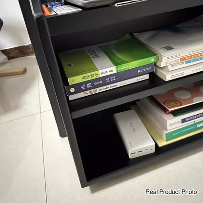Modern Minimalist Rubberwood Plywood Trapezoidal Movable Bookshelf 3-Tier For Study