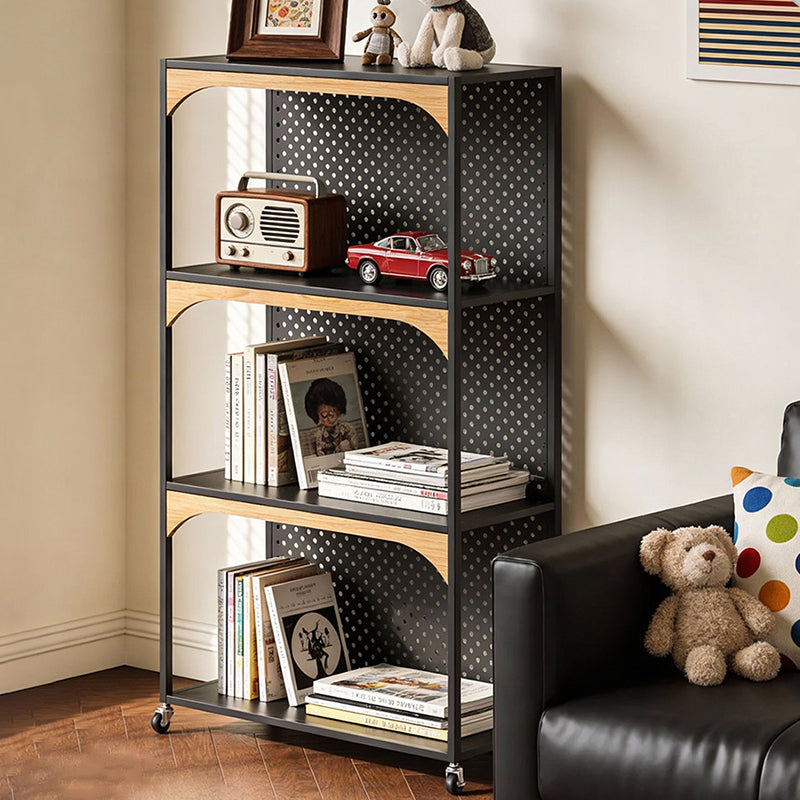 Contemporary Industrial Iron Fiberboard Rectangular Movable Display Rack 2/3-Tier For Living Room