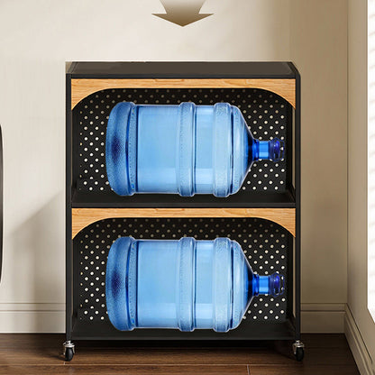 Contemporary Industrial Iron Fiberboard Rectangular Movable Display Rack 2/3-Tier For Living Room