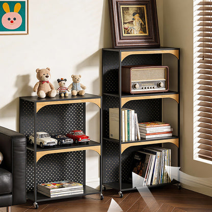 Contemporary Industrial Iron Fiberboard Rectangular Movable Display Rack 2/3-Tier For Living Room