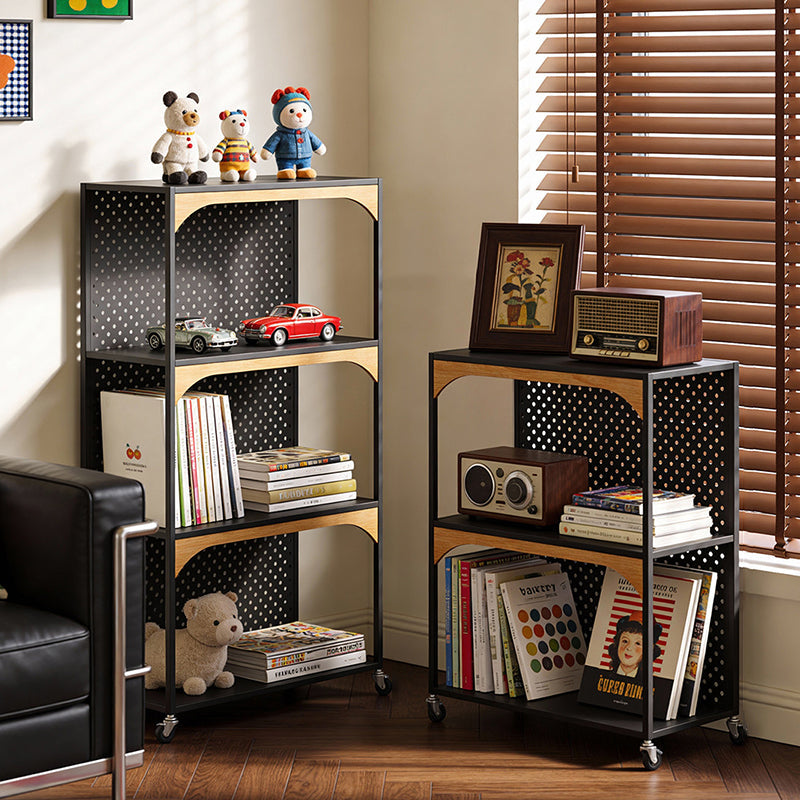 Contemporary Industrial Iron Fiberboard Rectangular Movable Display Rack 2/3-Tier For Living Room