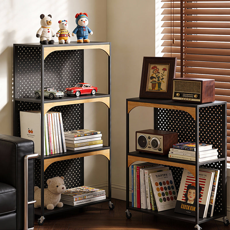 Contemporary Industrial Iron Fiberboard Rectangular Movable Display Rack 2/3-Tier For Living Room