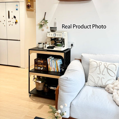 Contemporary Industrial Iron Fiberboard Rectangular Movable Display Rack 2/3-Tier For Living Room