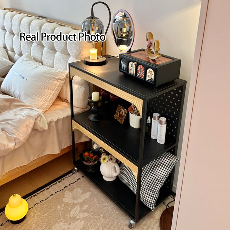 Contemporary Industrial Iron Fiberboard Rectangular Movable Display Rack 2/3-Tier For Living Room