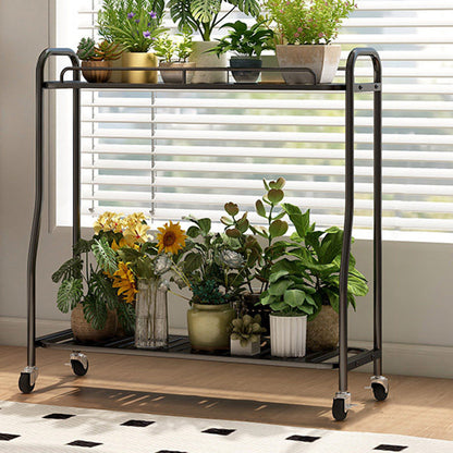 Modern Minimalist Carbon Steel Trapezoidal Movable Indoor Plant Storage Shelf 2-Tier For Living Room & Balcony