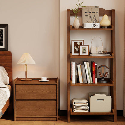 Traditional Japanese Rubberwood Rectangular Triangle Frame Floor-Standing Bookshelf 4-Tier For Living Room & Study
