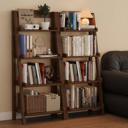 Traditional Japanese Rubberwood Rectangular Triangle Frame Floor-Standing Bookshelf 4-Tier For Living Room & Study