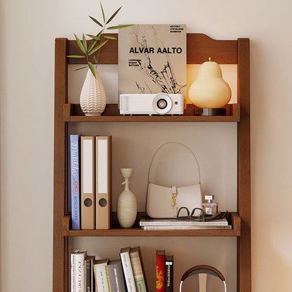 Traditional Japanese Rubberwood Rectangular Triangle Frame Floor-Standing Bookshelf 4-Tier For Living Room & Study