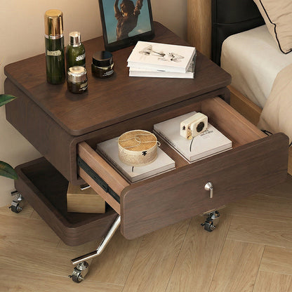 Contemporary Industrial Plywood Stainless Steel Faux Leather Rectangular Movable End Table 1-Drawer For Living Room & Bedroom