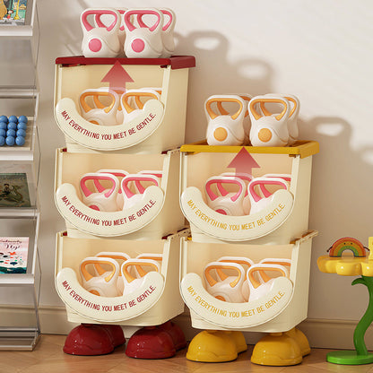 Modern Art Deco PP ABS Cartoon Big-Foot Floor-Standing Kids Toy Storage Shelf 1/2/3-Layer For Living Room