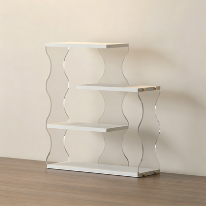 Modern Minimalist MDF Acrylic Wavy-Edged Rectangular Desktop Cup Storage Shelf 4-Tier For Dining Room
