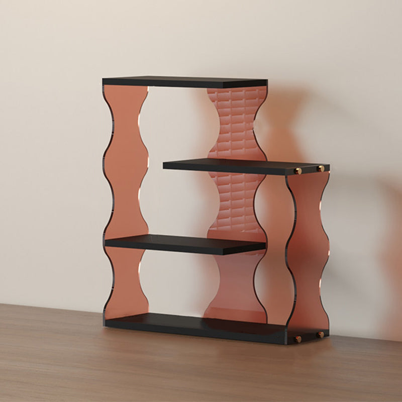 Modern Minimalist MDF Acrylic Wavy-Edged Rectangular Desktop Cup Storage Shelf 4-Tier For Dining Room
