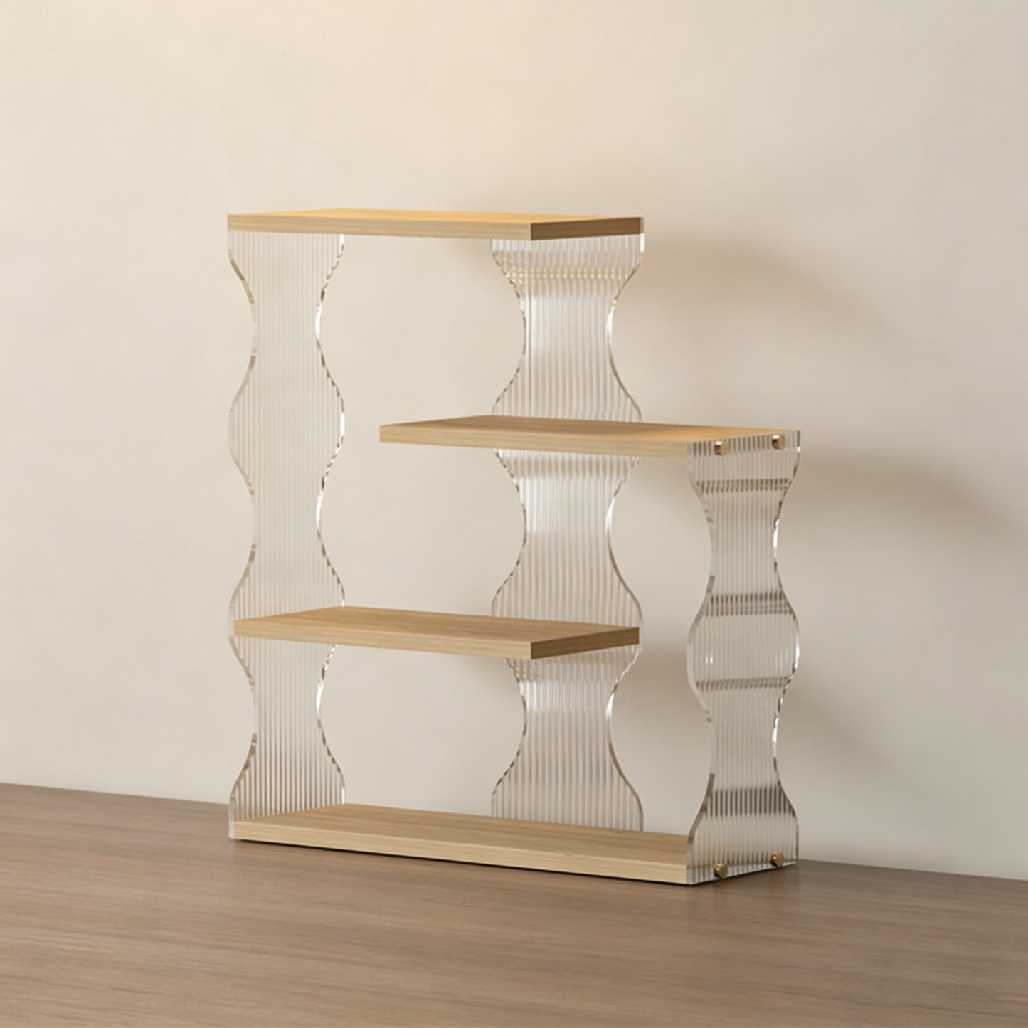 Modern Minimalist MDF Acrylic Wavy-Edged Rectangular Desktop Cup Storage Shelf 4-Tier For Dining Room