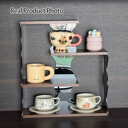Modern Minimalist MDF Acrylic Wavy-Edged Rectangular Desktop Cup Storage Shelf 4-Tier For Dining Room