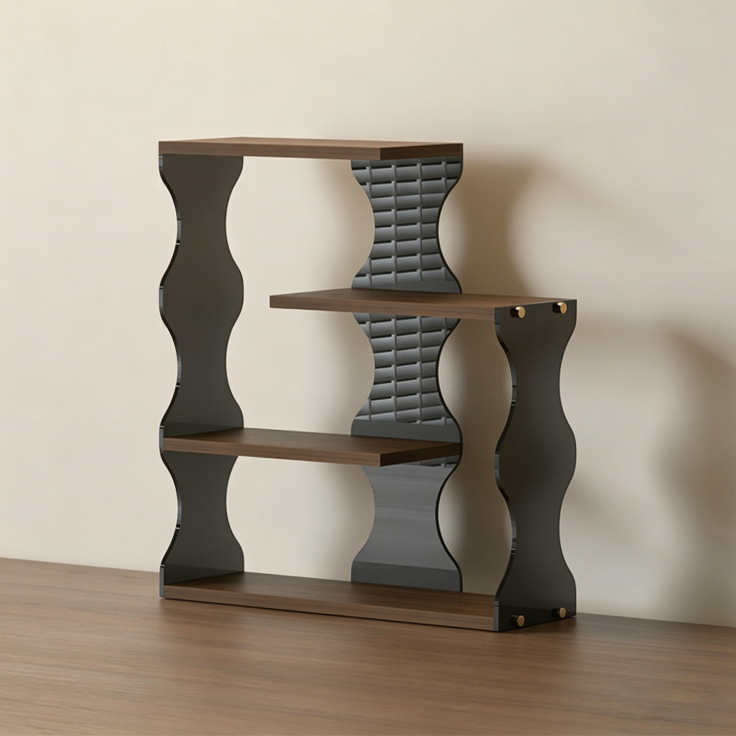 Modern Minimalist MDF Acrylic Wavy-Edged Rectangular Desktop Cup Storage Shelf 4-Tier For Dining Room