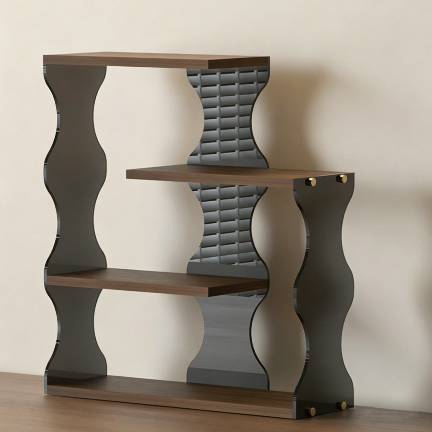 Modern Minimalist MDF Acrylic Wavy-Edged Rectangular Desktop Cup Storage Shelf 4-Tier For Dining Room