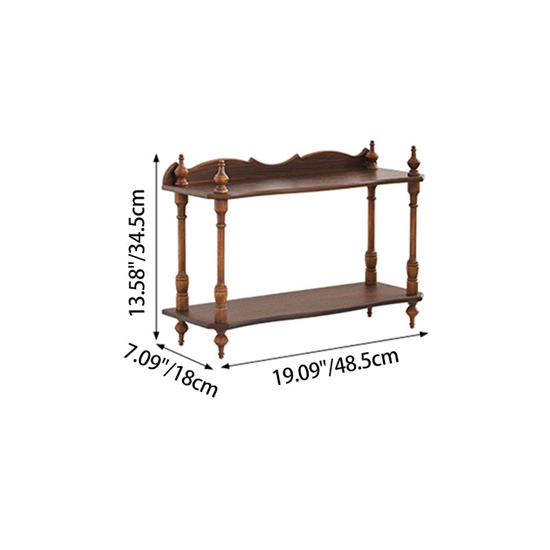 Traditional Vintage Rubberwood Ash Wood Veneer Rectangular Desktop Display Rack 2/3-Layer For Living Room & Bedroom