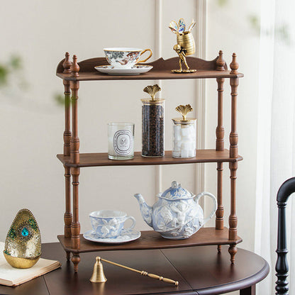 Traditional Vintage Rubberwood Ash Wood Veneer Rectangular Desktop Display Rack 2/3-Layer For Living Room & Bedroom