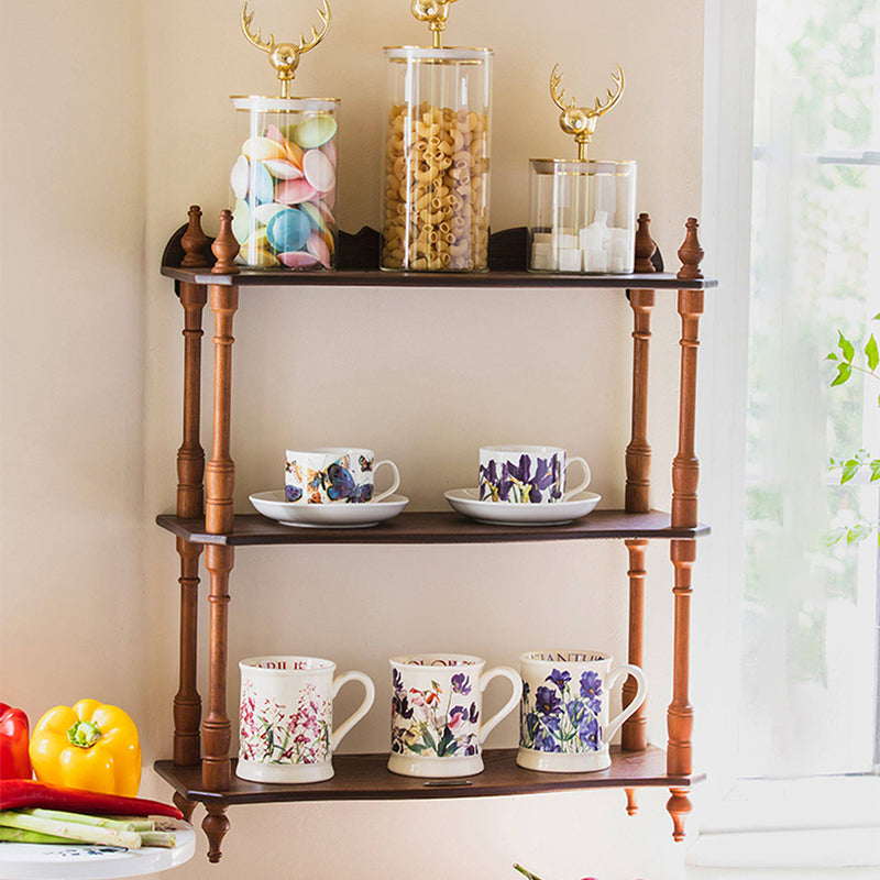 Traditional Vintage Rubberwood Ash Wood Veneer Rectangular Desktop Display Rack 2/3-Layer For Living Room & Bedroom