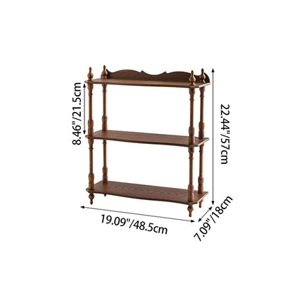 Traditional Vintage Rubberwood Ash Wood Veneer Rectangular Desktop Display Rack 2/3-Layer For Living Room & Bedroom