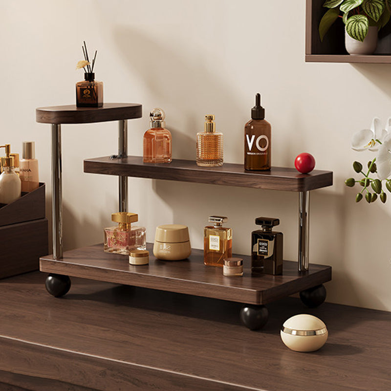 Contemporary Retro Stainless Steel Solid Wood Rectangular Lightweight Desktop Display Rack 3-Tier For Living Room & Entryway