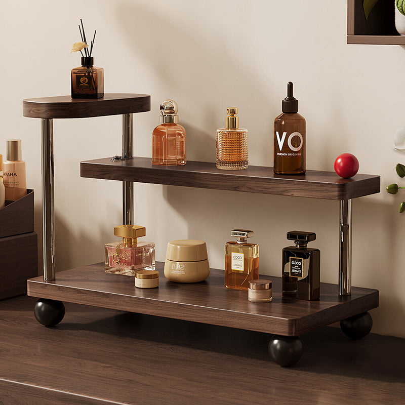 Contemporary Retro Stainless Steel Solid Wood Rectangular Lightweight Desktop Display Rack 3-Tier For Living Room & Entryway