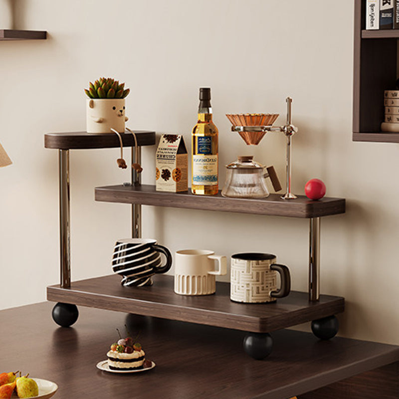 Contemporary Retro Stainless Steel Solid Wood Rectangular Lightweight Desktop Display Rack 3-Tier For Living Room & Entryway