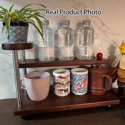 Contemporary Retro Stainless Steel Solid Wood Rectangular Lightweight Desktop Display Rack 3-Tier For Living Room & Entryway