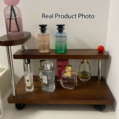 Contemporary Retro Stainless Steel Solid Wood Rectangular Lightweight Desktop Display Rack 3-Tier For Living Room & Entryway