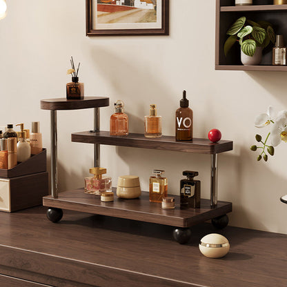 Contemporary Retro Stainless Steel Solid Wood Rectangular Lightweight Desktop Display Rack 3-Tier For Living Room & Entryway