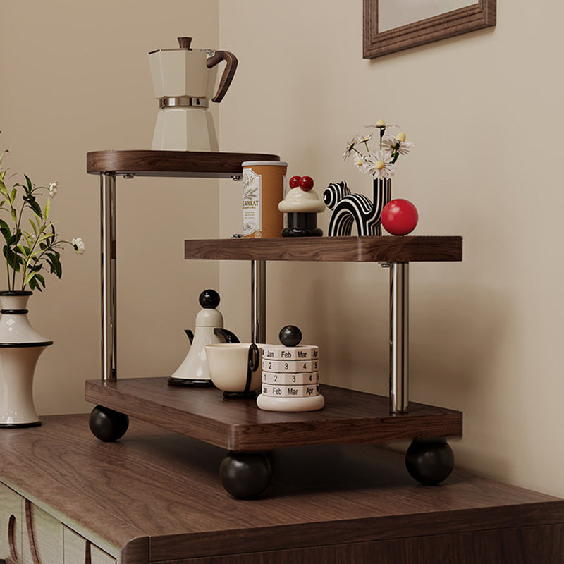 Contemporary Retro Stainless Steel Solid Wood Rectangular Lightweight Desktop Display Rack 3-Tier For Living Room & Entryway