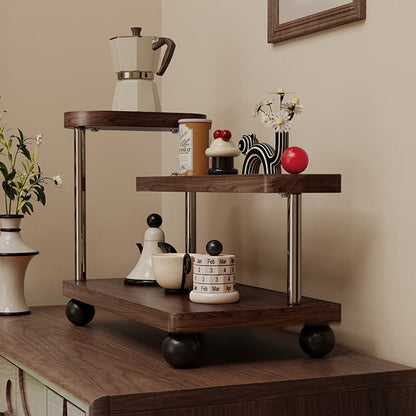 Contemporary Retro Stainless Steel Solid Wood Rectangular Lightweight Desktop Display Rack 3-Tier For Living Room & Entryway