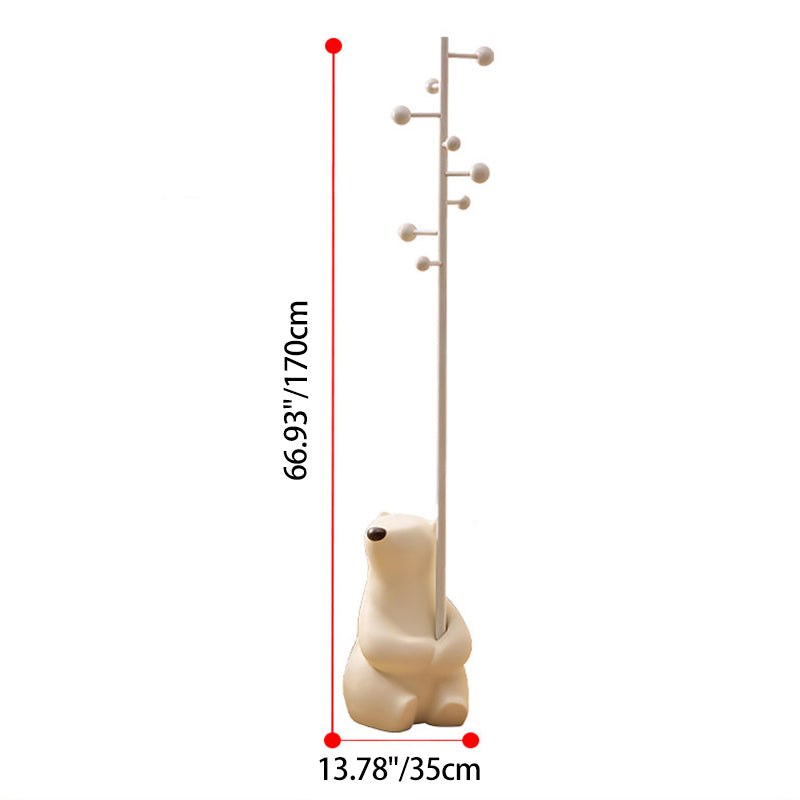 Contemporary Nordic Iron Resin Cartoon Rabbit & Bear Freestanding Kids Hall Tree 8-Hook For Bedroom & Entryway