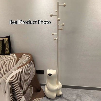 Contemporary Nordic Iron Resin Cartoon Rabbit & Bear Freestanding Kids Hall Tree 8-Hook For Bedroom & Entryway