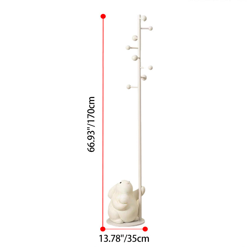 Contemporary Nordic Iron Resin Cartoon Rabbit & Bear Freestanding Kids Hall Tree 8-Hook For Bedroom & Entryway