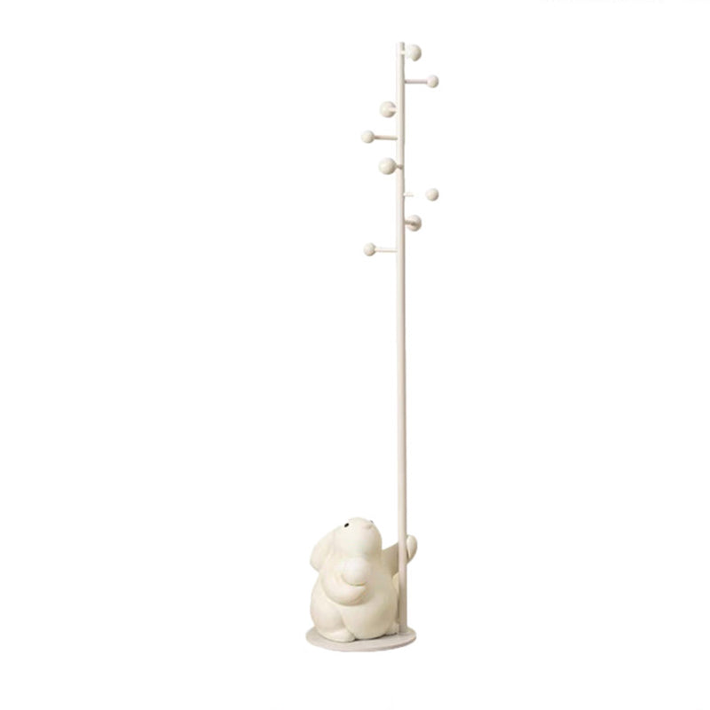 Contemporary Nordic Iron Resin Cartoon Rabbit & Bear Freestanding Kids Hall Tree 8-Hook For Bedroom & Entryway