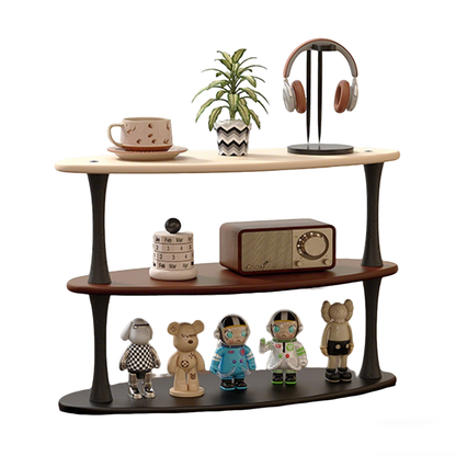 Contemporary Retro Rubberwood MDF Oval Lightweight Desktop Storage Shelf 3-Layer For Living Room & Entryway
