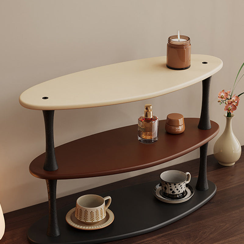 Contemporary Retro Rubberwood MDF Oval Lightweight Desktop Storage Shelf 3-Layer For Living Room & Entryway