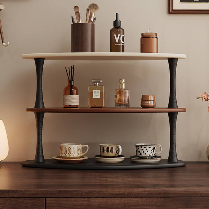 Contemporary Retro Rubberwood MDF Oval Lightweight Desktop Storage Shelf 3-Layer For Living Room & Entryway