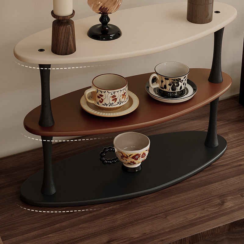 Contemporary Retro Rubberwood MDF Oval Lightweight Desktop Storage Shelf 3-Layer For Living Room & Entryway