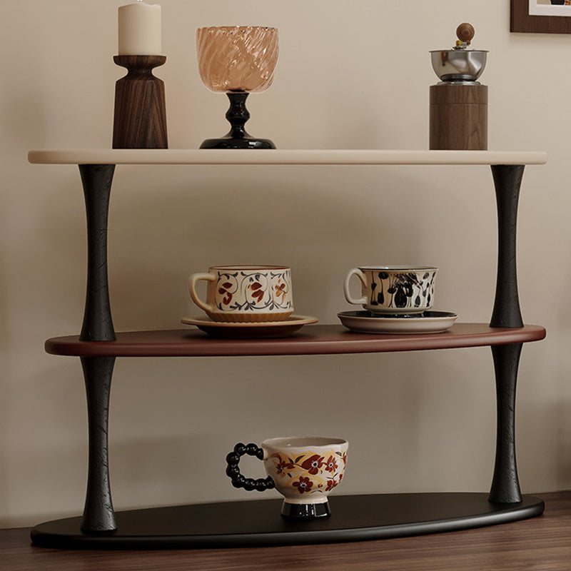 Contemporary Retro Rubberwood MDF Oval Lightweight Desktop Storage Shelf 3-Layer For Living Room & Entryway
