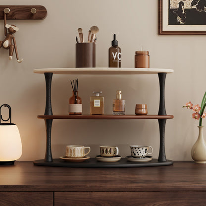 Contemporary Retro Rubberwood MDF Oval Lightweight Desktop Storage Shelf 3-Layer For Living Room & Entryway